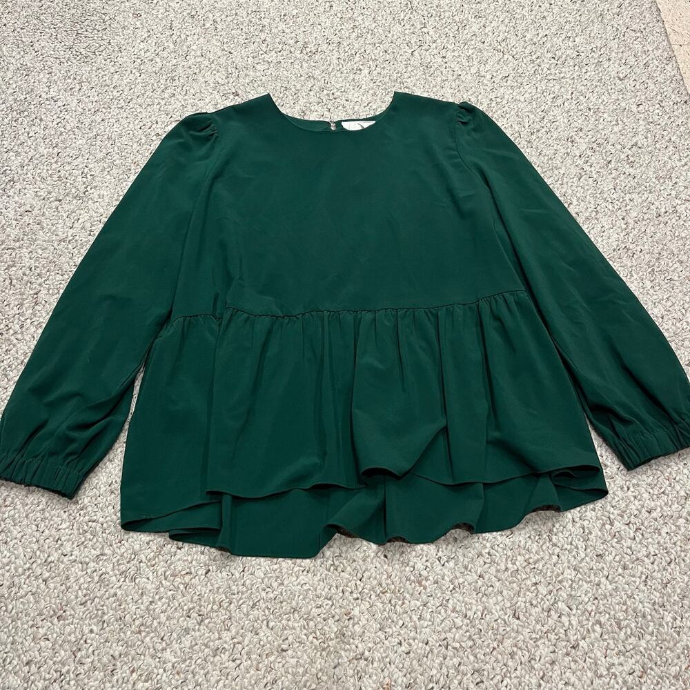 Pomander Place Carlota Peplum Blouse XXXL Green Holiday Preppy Classic Casual